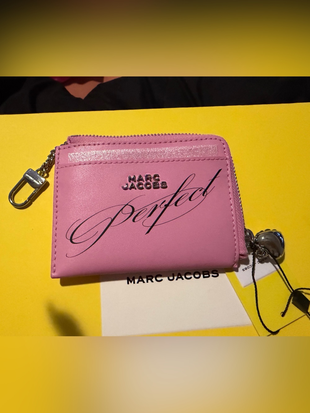 Marc Jacobs Pink Leather Zip Card Holder with 'Perfect' Script
